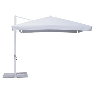 Ombrellone a braccio t.b.t. bianco con base grigia per il giardino.