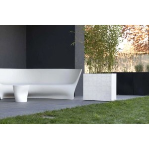 Vaso Swingmood in plastica con ruote 70 cm grigio bianco pietra