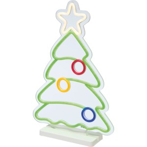 Luce al neon LED albero di Natale, 29,5x42cm, multicolore, 238 LED, su base bianca.