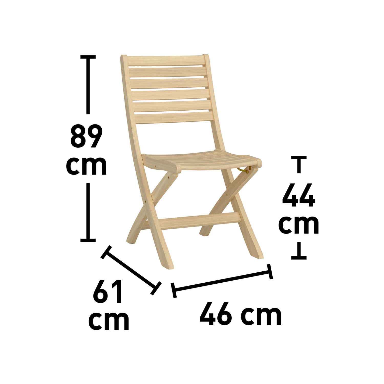 Sedia pieghevole Canston in legno naturale, sedia da giardino con design a listelli e funzione pieghevole.