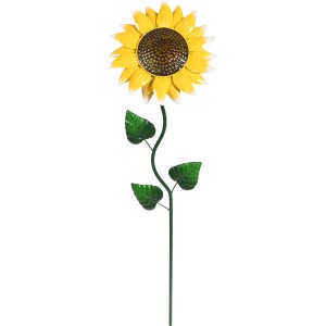 Paletto da giardino a forma di girasole in metallo giallo, alto 100 cm, per decorare il giardino.