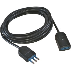 Prolunga nera (t.b.t.) con spina e presa per uso interno.