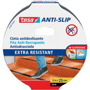 Nastro adesivo antiscivolo Tesa, nero, 15m x 25mm, per interni ed esterni. Nastro antiscivolo.