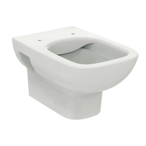 WC sospeso bianco (t.b.t.) in ceramica, vista frontale.