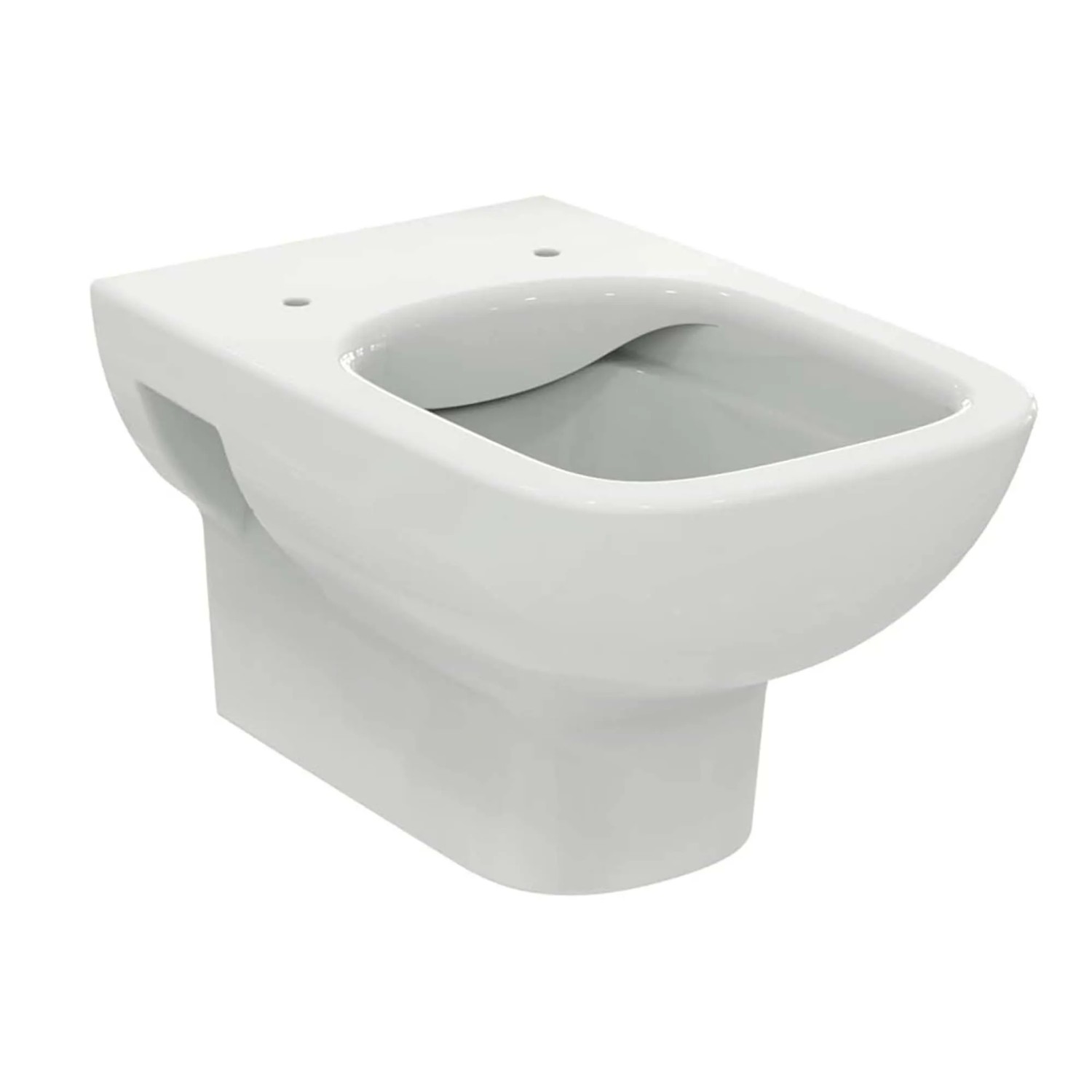 WC sospeso bianco (t.b.t.) in ceramica, vista frontale.