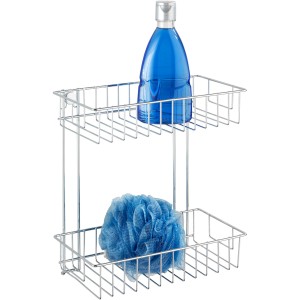 Wenko Mensola a muro Classic cromata, scaffale da bagno a 2 ripiani con bagnoschiuma e spugna.