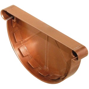 Grondaia semicircolare in plastica color rame, vista dettagliata.