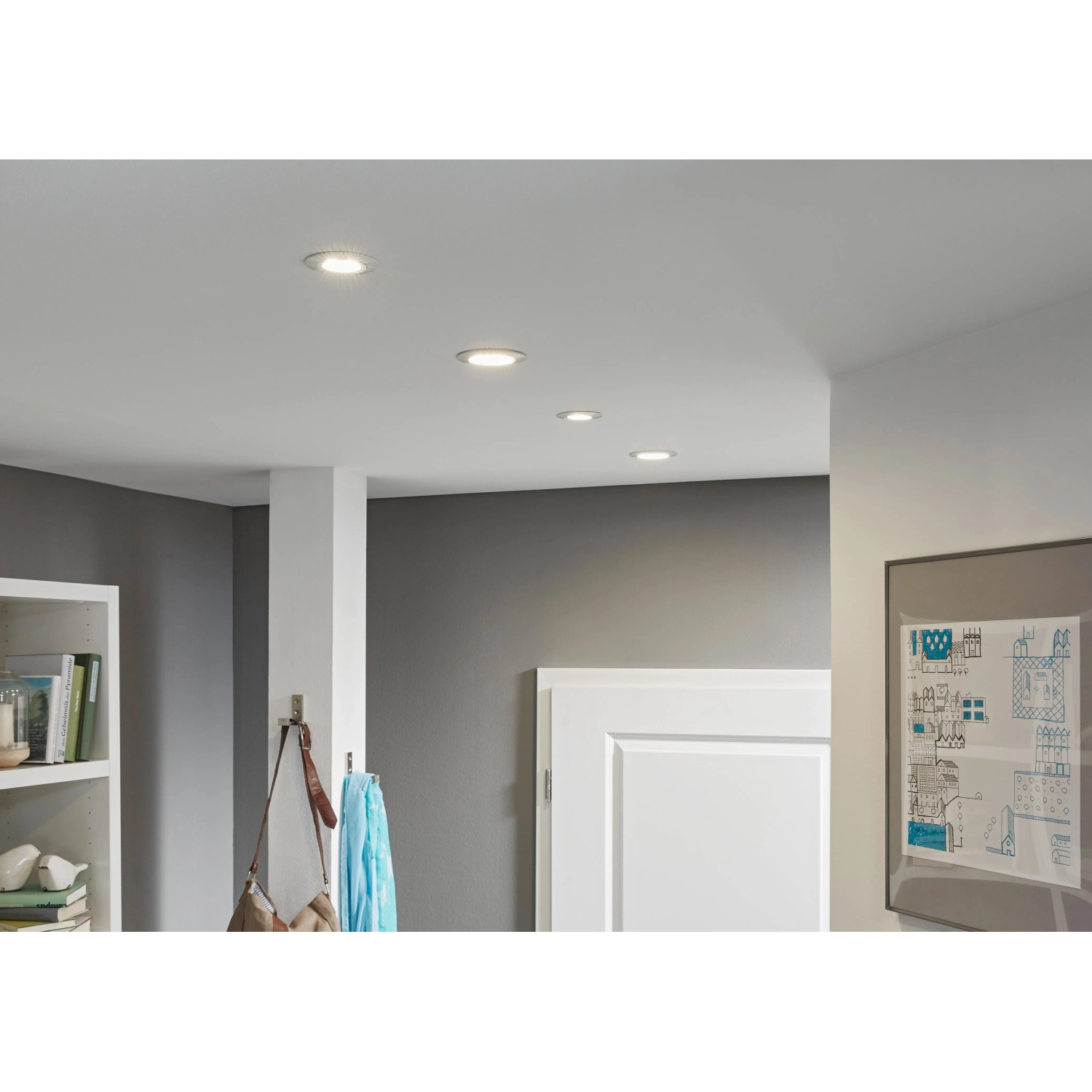 Briloner LED faretti da incasso Attach, set da 3, orientabili, bianchi, montati a soffitto.