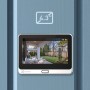 Videocitofono wireless Ezviz DP2C con monitor a colori da 4,3 pollici su porta d'ingresso blu.