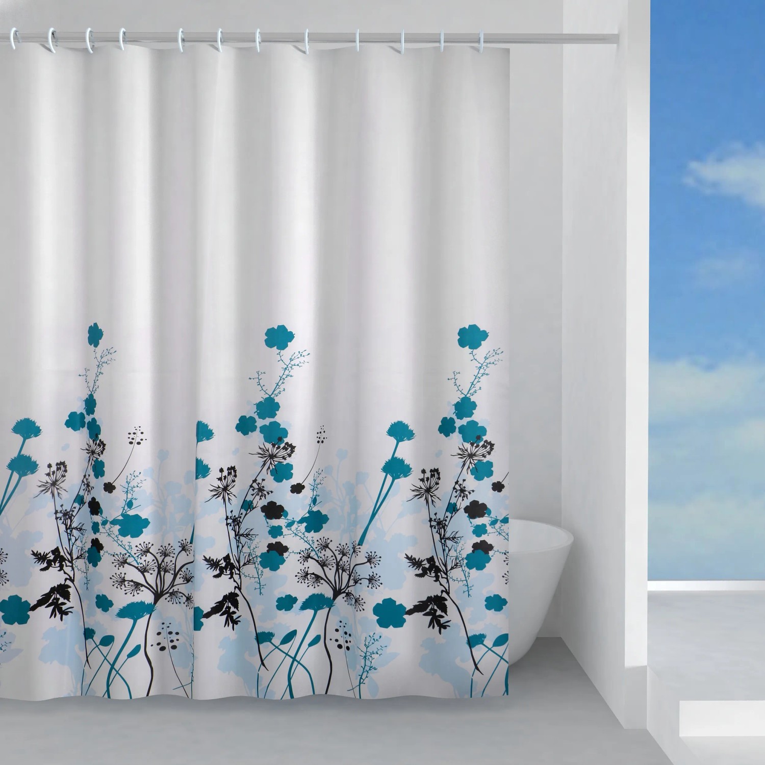 Tenda Doccia In Tessuto Turchese A Righe Orizzontali 120x200 Cm Tratto Di Gedy