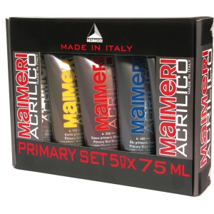 Set colori Maimeri Acrilico, 5 tubi da 75ml, colori primari per dipingere.