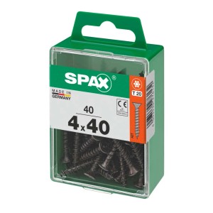 Viti universali SPAX 4x40 mm, Torx T20, in contenitore di plastica verde.