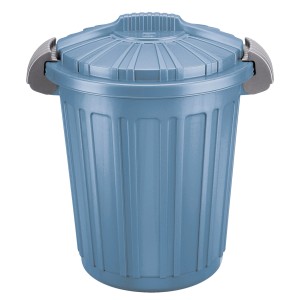 Cestino t.b.t. blu con coperchio e maniglie laterali.