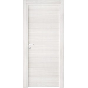Porta interna bianca con design semplice e maniglia argentata.