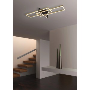 Moderna lampada da soffitto a LED Trio Salinas in ottone opaco, design quadrato.