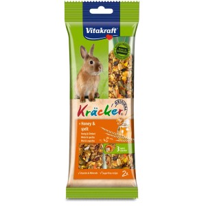 Vitakraft Kräcker Miele e Farro per conigli, 2 pezzi. Bastoncino da rosicchiare con cereali e miele.