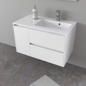 Mobile lavabo bianco t.b.t. con rubinetto e dispenser sapone. Lavabo singolo per il bagno.