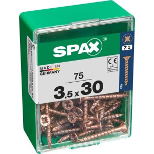 Viti per legno Spax 3,5x30 mm in dispenser verde, ideali per collegamenti in legno.