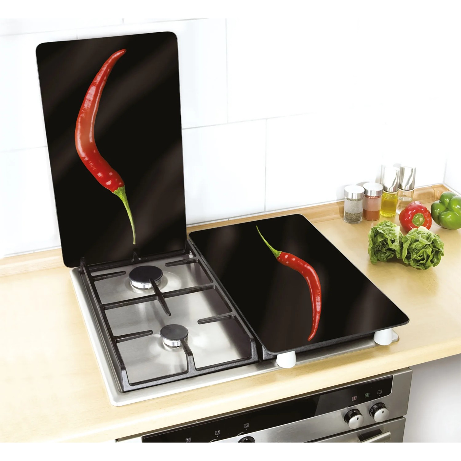 Set di 2 copri piano cottura Wenko Hot Peperoni, multicolore, per piani cottura in vetroceramica, elettrici e a gas.