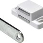 Chiusura magnetica bianca con contropiastra per ante di mobili.