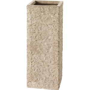 Vaso per piante beige Bernay, 50 cm, in argilla fibrosa con struttura a coste effetto pietra.