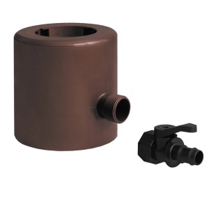 Contenitore in plastica marrone con connettore e rubinetto nero per lastre in plastica e alveolari.