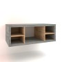 Mobile bagno sospeso grigio con scomparti in legno.