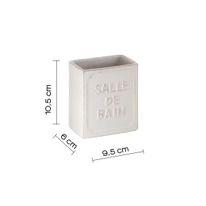 Portaspazzolino in ceramica con scritta "Salle de Bain", accessorio bagno.