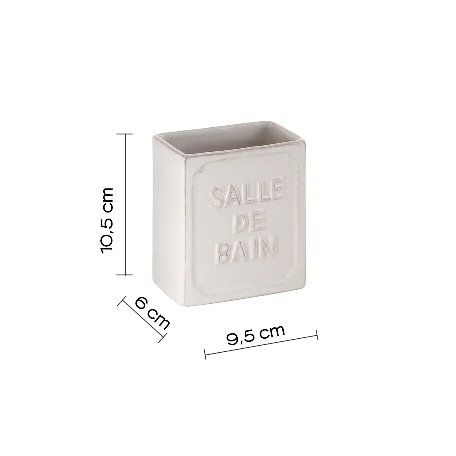Portaspazzolino in ceramica con scritta "Salle de Bain", accessorio bagno.