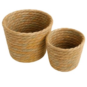 Set 2 cestini tondi Koh in seagrass naturale intrecciati a mano