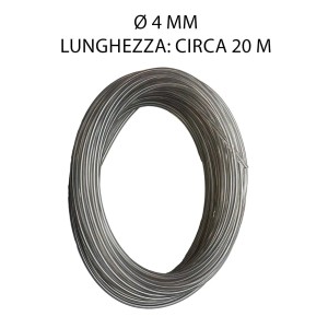 Rotolo di filo metallico, circa 4 mm di spessore e 20 m di lunghezza, per vari usi.