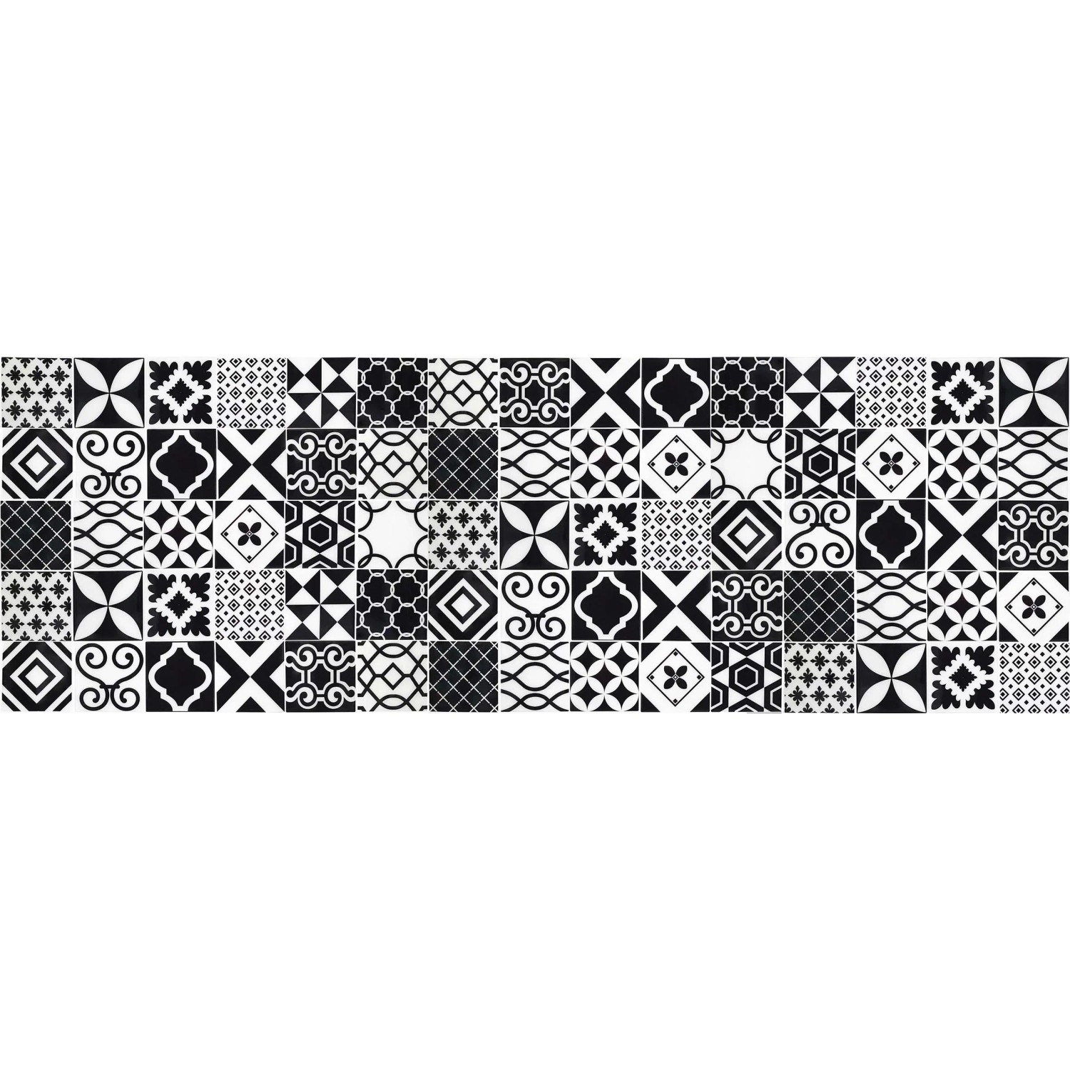 Paraschizzi t.b.t. con motivi bianchi e neri per la cucina.