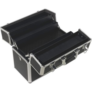 Valigetta porta attrezzi LUX AKW 355 aperta con telaio in alluminio e scomparti.