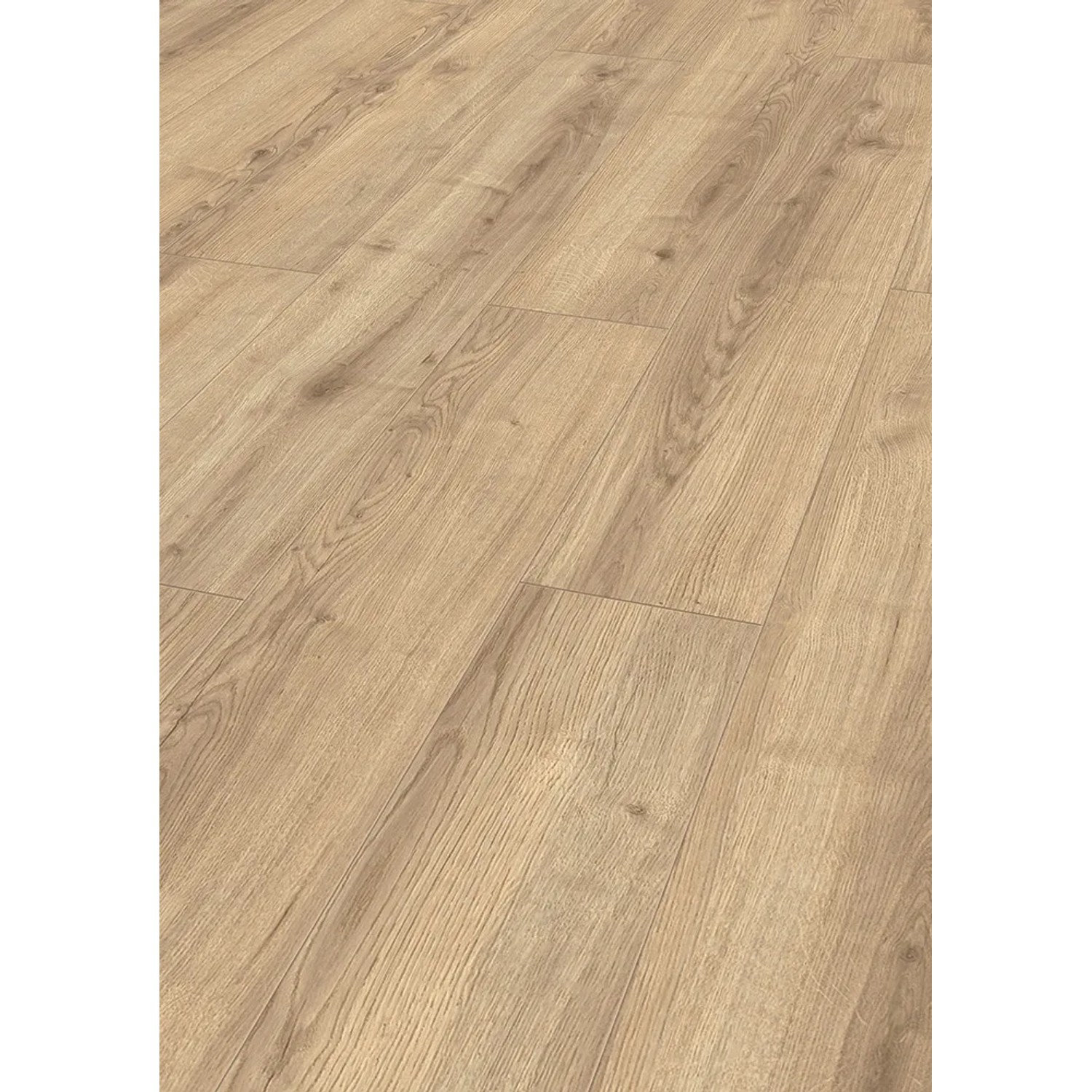 Pavimento laminato chiaro effetto legno, ideale per ambienti domestici.