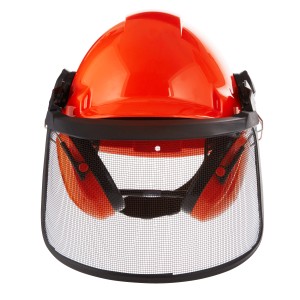 Set combinato casco di protezione 3M™ per silvicoltura con visiera e protezione per l'udito arancione.