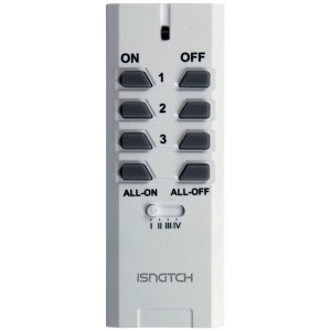 Telecomando bianco t.b.t. per accessori domotici con pulsanti multipli.