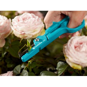 Cesoie per rose Gardena tagliano stelo di rosa in giardino. Cesoie da giardino con funzione di presa.