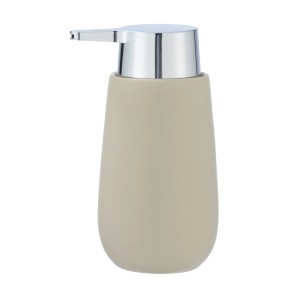 Dispenser sapone Wenko Badi in ceramica beige, 0.32 l, con pompa cromata.