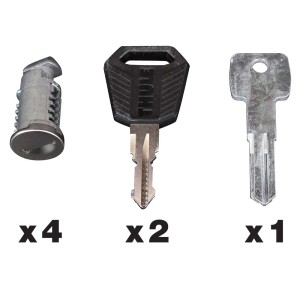Set t.b.t.: 4 cilindri di chiusura, 2 chiavi con logo Thule, 1 chiave.