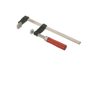 Set di 2 morsetti con manico in legno e telaio in acciaio per vari lavori di serraggio.