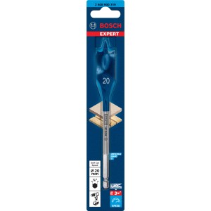 Punta per legno piatta Bosch Expert 20 mm con codolo esagonale per foratura rapida.