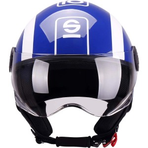 Casco t.b.t. blu e bianco con visiera per accessori auto.