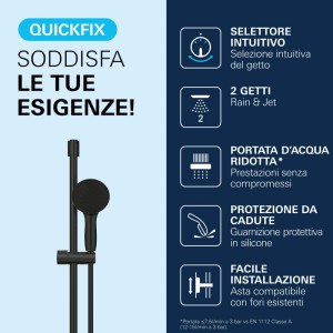 Set doccia Grohe Vitalio Start 110, nero opaco. Doccetta, asta, 2 getti, funzione risparmio acqua, installazione Quickfix.