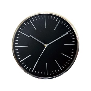 Orologio da parete t.b.t. nero con cornice argentata per soggiorno e ufficio.