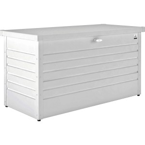 Biohort Freizeitbox 130 bianca: box universale in metallo con serratura a cilindro e molla a gas per utensili da giardino.