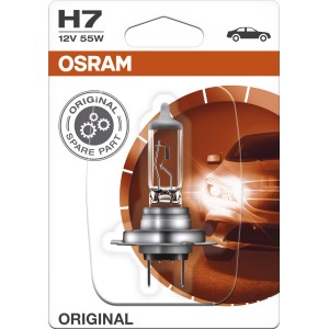 Lampada alogena Osram H7 per fari, design originale di ricambio.