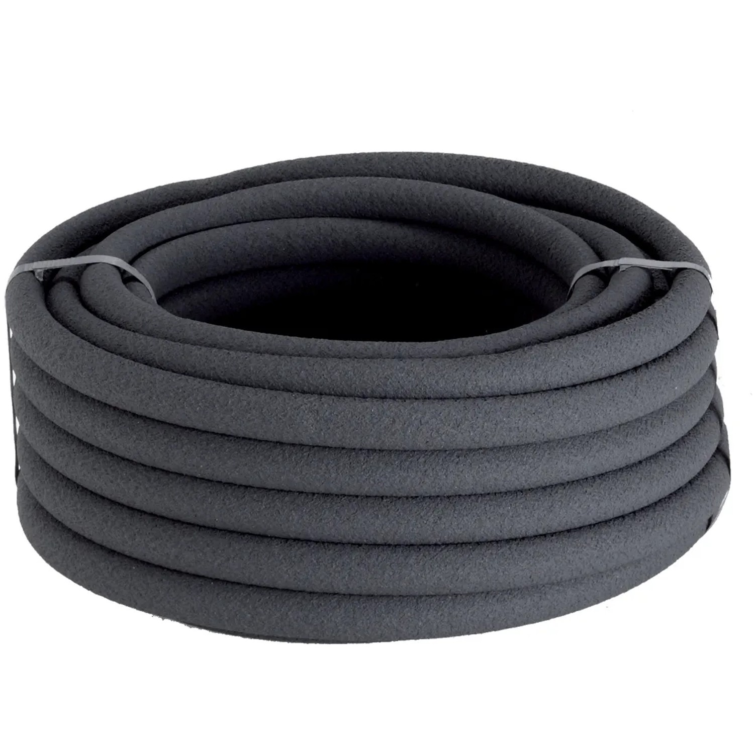 Tubo per irrigazione t.b.t. grigio arrotolato. Robusto e flessibile per l'irrigazione del giardino.