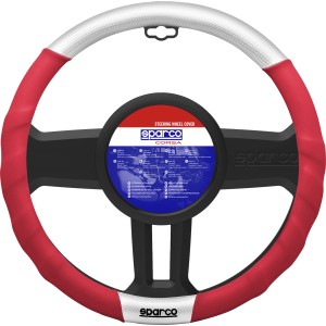 Coprivolante Sparco rosso/argento per accessori interni auto.