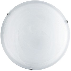 Plafoniera t.b.t. rotonda bianca con effetto marmorizzato e supporti argentati.