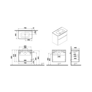 Mobile bagno base lavabo sospesa 2 cassetti Integra Round 80 cm matt white